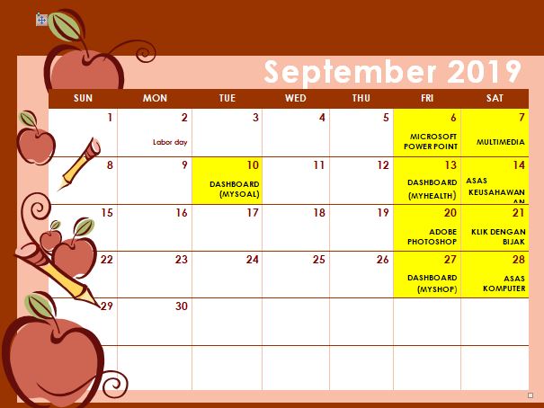 jadual septembe 2019