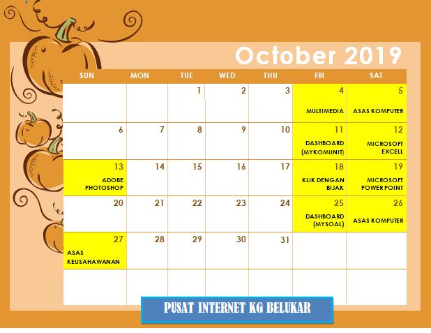 jadual bulan oktober 2019