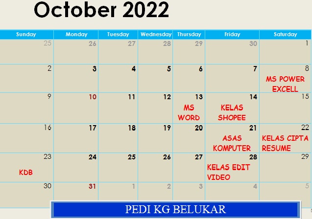 JADUAL OKTOBER 2022