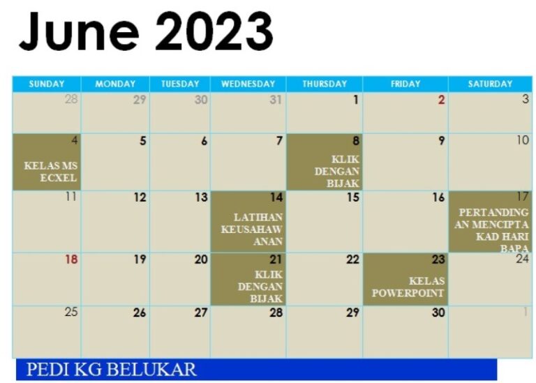 JADUAL bulan jun 2023